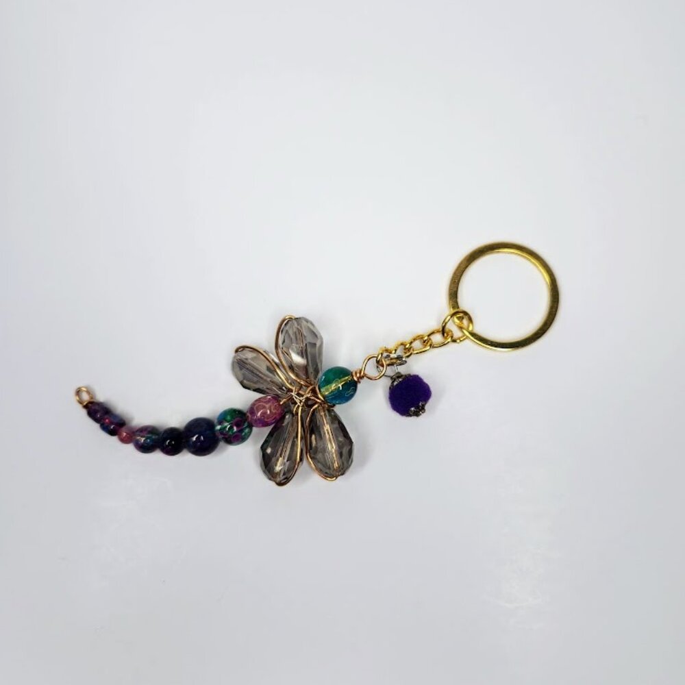 Handcrafted Dragonfly Keychain With Multi Colored Beads - Picture 4 of 4